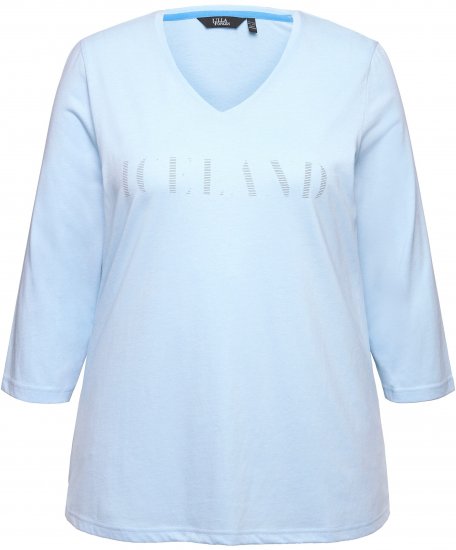 Ulla Popken Country Lettered 3/4 Sleeve Tee Soft Light Blue - Tryckta T-shirts för dam i stora storlekar - 
