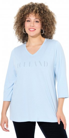 Ulla Popken Country Lettered 3/4 Sleeve Tee Soft Light Blue - Tryckta T-shirts för dam i stora storlekar - 