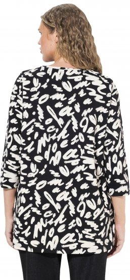 Ulla Popken Scribble Print Square Neck 3/4 Sleeve Tee Black - Tryckta T-shirts för dam i stora storlekar - 