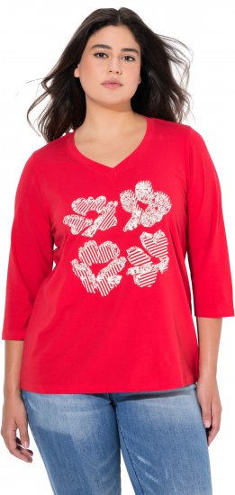 Ulla Popken Floral Graphic V-Neck Tee Lychee - Tryckta T-shirts för dam i stora storlekar - 