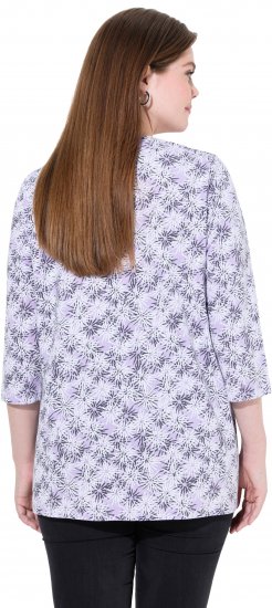 Ulla Popken Graphic Flower A-Line 3/4 Sleeve Tee Lavender - T-shirts - 