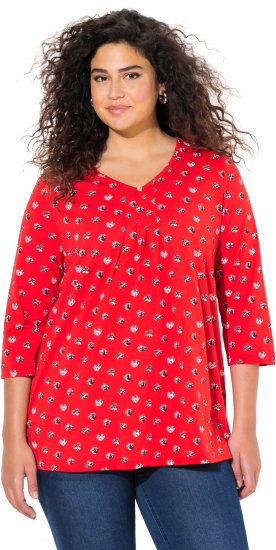 Ulla Popken Minimal Floral Print 3/4 Sleeve Tee Neon Red - Tryckta T-shirts för dam i stora storlekar - 
