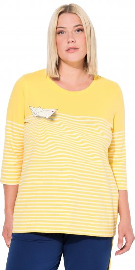 Ulla Popken Paper Boat Print 3/4 Sleeve Tee Sun Yellow - Tryckta T-shirts för dam i stora storlekar - 