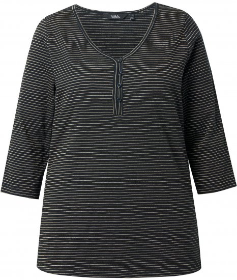 Ulla Popken Glitter Stripe 3/4 Sleeve Tee Anthracite - Tryckta T-shirts för dam i stora storlekar - 
