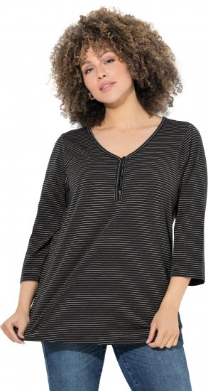Ulla Popken Glitter Stripe 3/4 Sleeve Tee Anthracite - Tryckta T-shirts för dam i stora storlekar - 