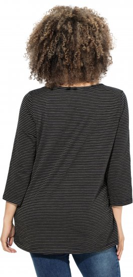 Ulla Popken Glitter Stripe 3/4 Sleeve Tee Anthracite - Tryckta T-shirts för dam i stora storlekar - 
