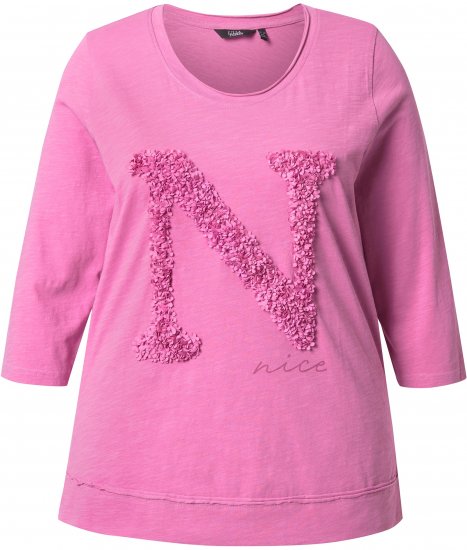 Ulla Popken Textured Lettering 3/4 Sleeve Tee Pink - Tryckta T-shirts för dam i stora storlekar - 