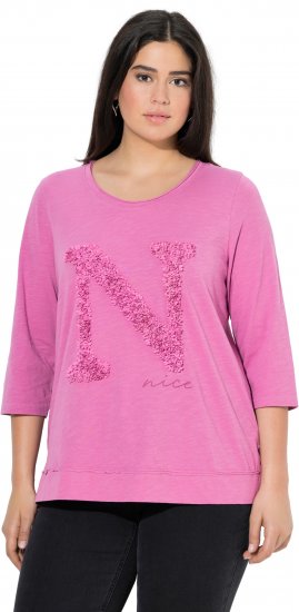 Ulla Popken Textured Lettering 3/4 Sleeve Tee Pink - Tryckta T-shirts för dam i stora storlekar - 