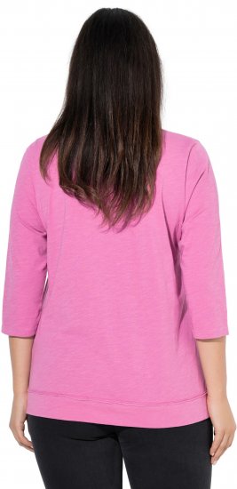 Ulla Popken Textured Lettering 3/4 Sleeve Tee Pink - Tryckta T-shirts för dam i stora storlekar - 