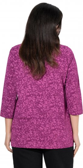 Ulla Popken Pleated Floral Print 3/4 Sleeve Tee Raspberry - Tryckta T-shirts för dam i stora storlekar - 