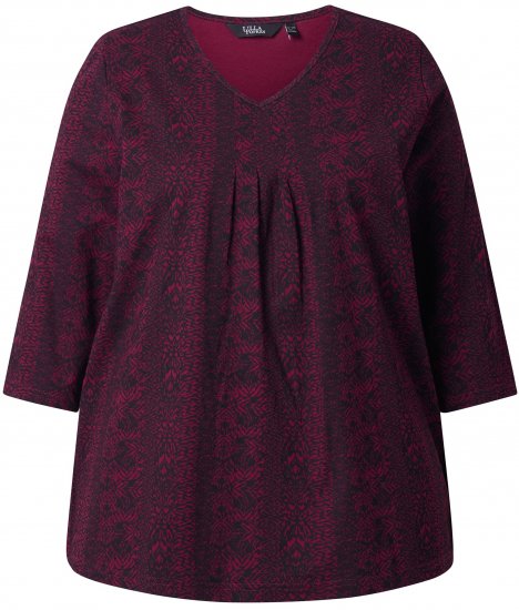 Ulla Popken Mixed Pattern Stripe 3/4 Sleeve Tee Black - Tryckta T-shirts för dam i stora storlekar - 