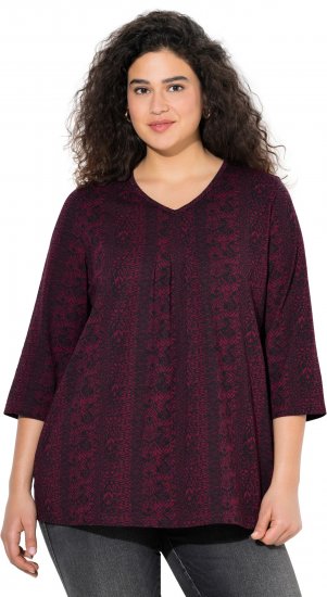 Ulla Popken Mixed Pattern Stripe 3/4 Sleeve Tee Black - Tryckta T-shirts för dam i stora storlekar - 