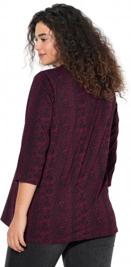 Ulla Popken Mixed Pattern Stripe 3/4 Sleeve Tee Black - T-shirts - 