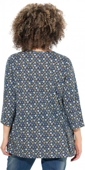 Ulla Popken Graphic Print Pleated 3/4 Sleeve Tee Atlantic Blue - T-shirts - 