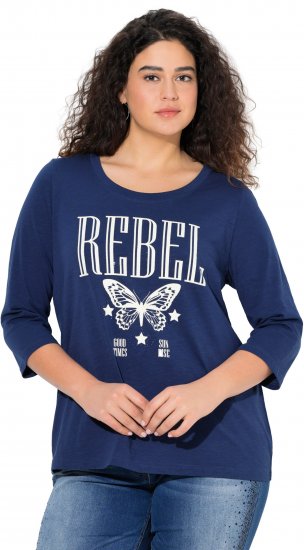 Ulla Popken Rebel 3/4 Sleeve Graphic Tee Ink Blue - T-shirts - 