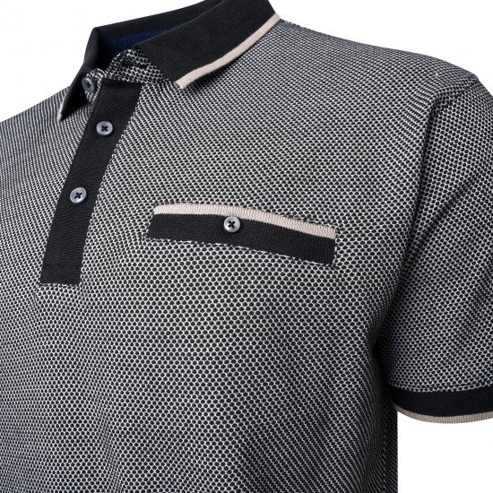 Kam Jeans 5525 Raised Dobby Fabric Polo with Tipping Black - Pikétröjor - Stora pikétröjor - 2XL-8XL