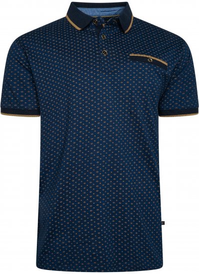 Kam Jeans 5529 AOP Mini Geo Print Polo Indigo - Pikétröjor - Stora pikétröjor - 2XL-8XL