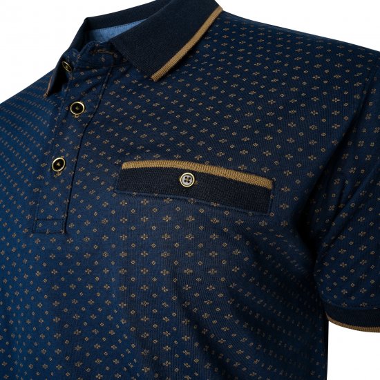 Kam Jeans 5529 AOP Mini Geo Print Polo Indigo - Pikétröjor - Stora pikétröjor - 2XL-8XL