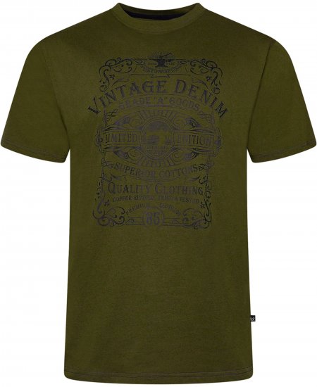 Kam Jeans 5786 Vintage Denim Print Tee Olive - T-shirts - Stora T-shirts - 2XL-14XL