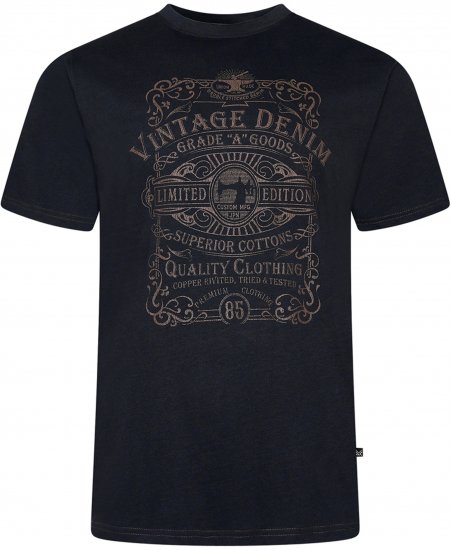 Kam Jeans 5786 Vintage Denim Print Tee Black - T-shirts - Stora T-shirts - 2XL-14XL