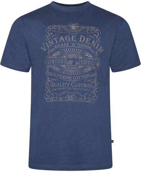 Kam Jeans 5786 Vintage Denim Print Tee Indigo - T-shirts - Stora T-shirts - 2XL-14XL