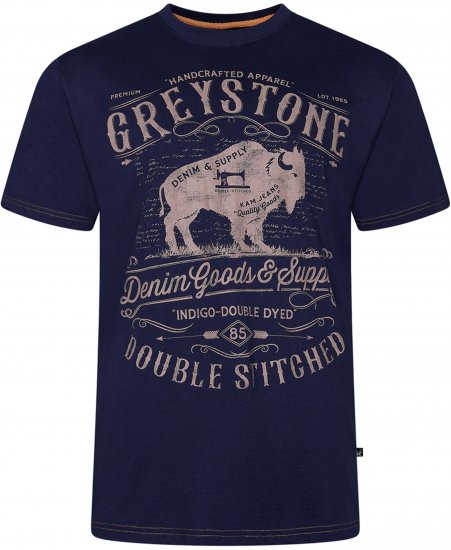 Kam Jeans 5790 Greystone Print Tee Navy - T-shirts - Stora T-shirts - 2XL-14XL