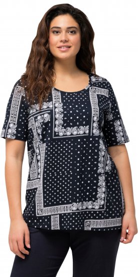 Ulla Popken Paisley A-Line Short Sleeve Tee Navy Blue - Tryckta T-shirts för dam i stora storlekar - 