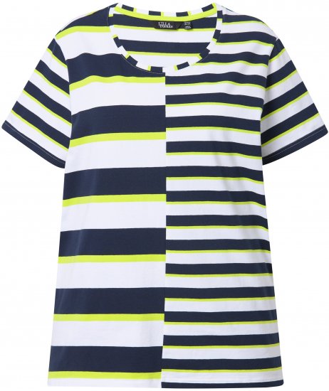 Ulla Popken Mix Stripe Short Sleeve Tee Lime - Tryckta T-shirts för dam i stora storlekar - 