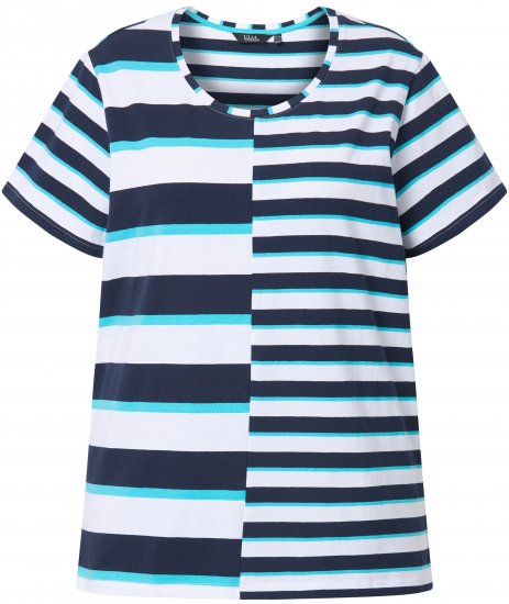 Ulla Popken Mix Stripe Short Sleeve Tee Deep Aqua - Tryckta T-shirts för dam i stora storlekar - 