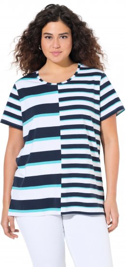 Ulla Popken Mix Stripe Short Sleeve Tee Deep Aqua - Tryckta T-shirts för dam i stora storlekar - 
