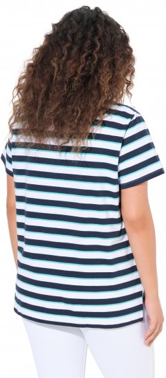 Ulla Popken Mix Stripe Short Sleeve Tee Deep Aqua - Tryckta T-shirts för dam i stora storlekar - 