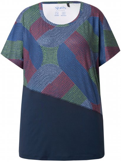 Ulla Popken Quick Drying Geometric Print Short Sleeve Tee Navy Blue - Tryckta T-shirts för dam i stora storlekar - 