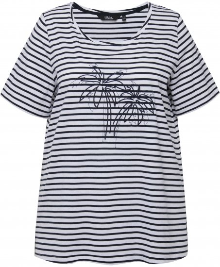 Ulla Popken Palm Tree Embroidered Tee Navy Blue - Tryckta T-shirts för dam i stora storlekar - 