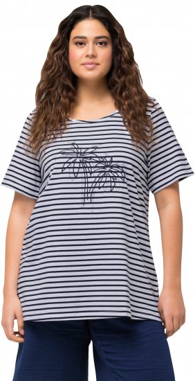 Ulla Popken Palm Tree Embroidered Tee Navy Blue - Tryckta T-shirts för dam i stora storlekar - 