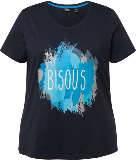 Ulla Popken BISOUS Short Sleeve Graphic Tee Navy Blue - Tryckta T-shirts för dam i stora storlekar - 