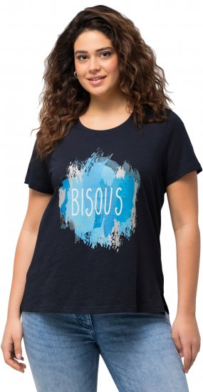 Ulla Popken BISOUS Short Sleeve Graphic Tee Navy Blue - Tryckta T-shirts för dam i stora storlekar - 