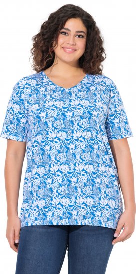Ulla Popken Coral Reef Printed Short Sleeve V-Neck Tee Teal Blue - Tryckta T-shirts för dam i stora storlekar - 