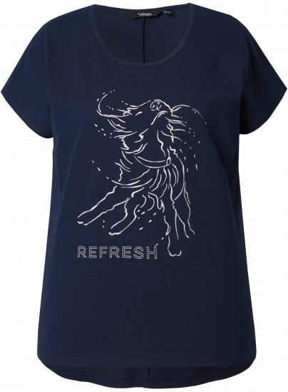 Ulla Popken Metallic Animal Cap Sleeve Graphic Tee Navy - Tryckta T-shirts för dam i stora storlekar - 