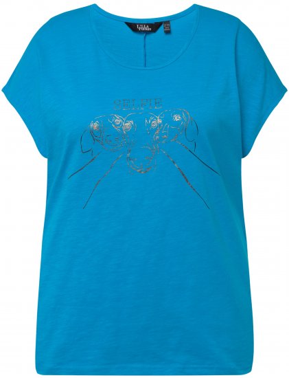 Ulla Popken Metallic Animal Cap Sleeve Graphic Tee Sapphire Blue - Tryckta T-shirts för dam i stora storlekar - 