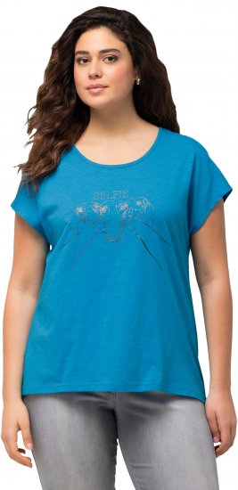 Ulla Popken Metallic Animal Cap Sleeve Graphic Tee Sapphire Blue - Tryckta T-shirts för dam i stora storlekar - 