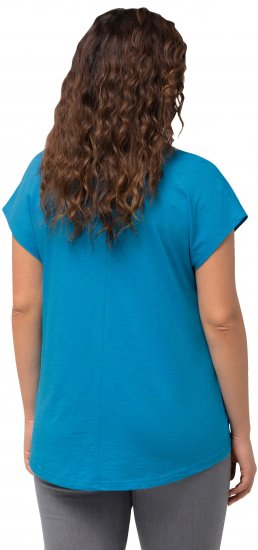 Ulla Popken Metallic Animal Cap Sleeve Graphic Tee Sapphire Blue - Tryckta T-shirts för dam i stora storlekar - 