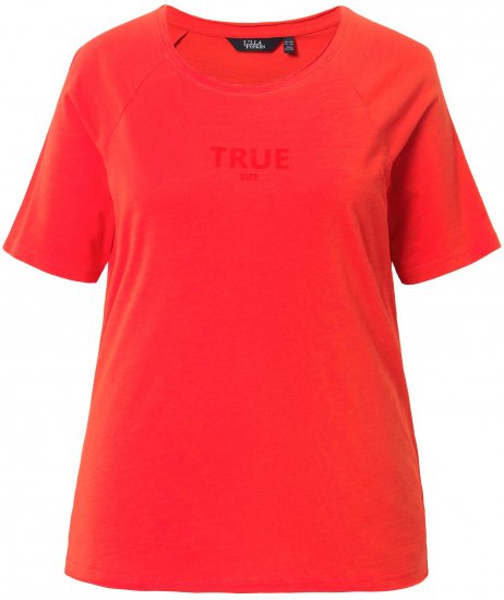 Ulla Popken TRUE Lettering Short Sleeve Tee Neon Red - Tryckta T-shirts för dam i stora storlekar - 