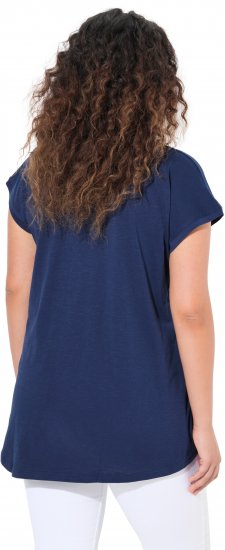 Ulla Popken Half-Sleeve A-line V-Neck Boat Pattern T-Shirt Ink Blue - Tryckta T-shirts för dam i stora storlekar - 