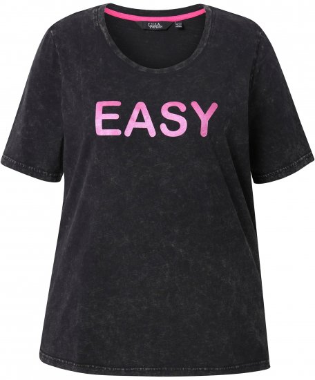 Ulla Popken Easy Short Sleeve Acid Wash Graphic Tee Black - Tryckta T-shirts för dam i stora storlekar - 
