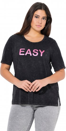 Ulla Popken Easy Short Sleeve Acid Wash Graphic Tee Black - Tryckta T-shirts för dam i stora storlekar - 