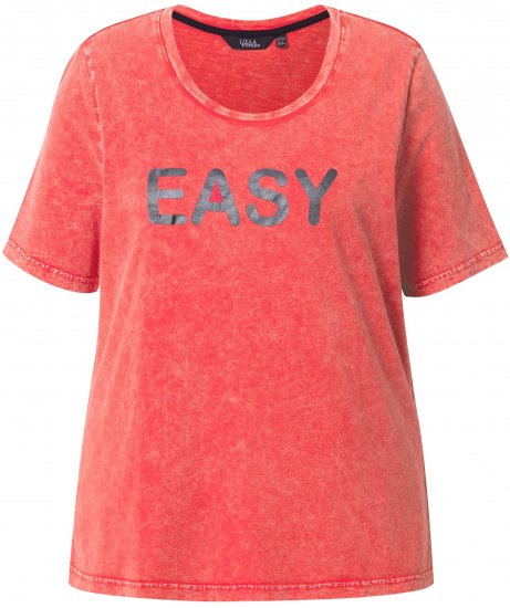 Ulla Popken Easy Short Sleeve Acid Wash Graphic Tee Light Red - Tryckta T-shirts för dam i stora storlekar - 