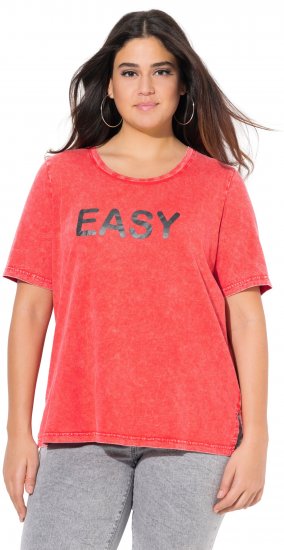 Ulla Popken Easy Short Sleeve Acid Wash Graphic Tee Light Red - Tryckta T-shirts för dam i stora storlekar - 
