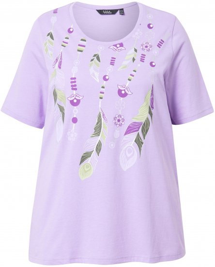 Ulla Popken Metallic Feather Short Sleeve Graphic Tee Lavender - Tryckta T-shirts för dam i stora storlekar - 