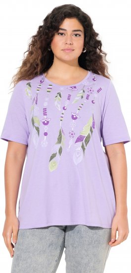 Ulla Popken Metallic Feather Short Sleeve Graphic Tee Lavender - Tryckta T-shirts för dam i stora storlekar - 
