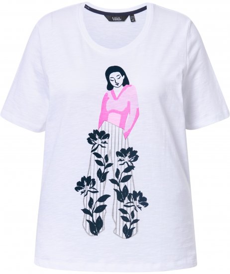 Ulla Popken Flocked Short Sleeve Graphic Tee Snow White - Tryckta T-shirts för dam i stora storlekar - 